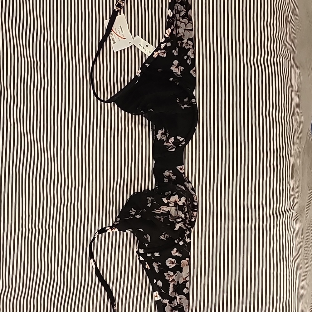 Amaio Bikini Top - Black and Mesh Lace Floral - Brand New - Size M